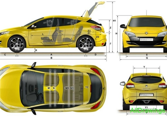 Renault Megane Sport (2009) (Рено Меган Спорт (2009)) - чертежи (рисунки) автомобиля